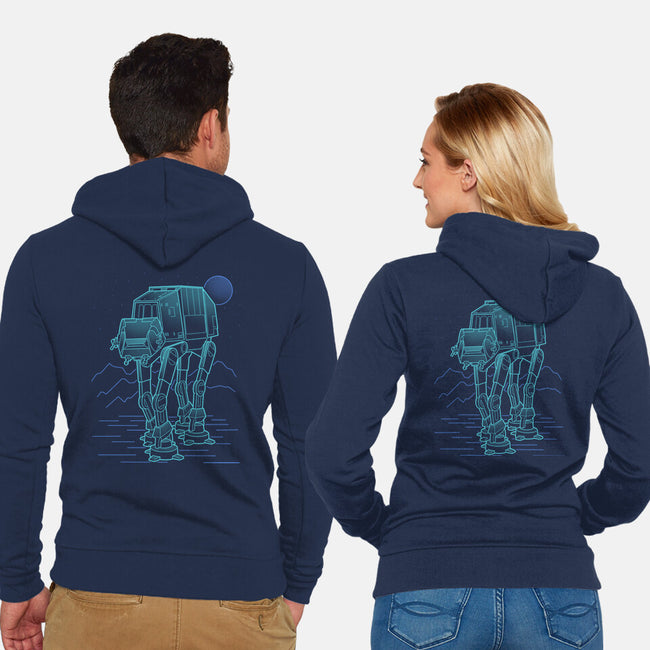 Neon Line-Art Armored Walker-Unisex-Zip-Up-Sweatshirt-Astrobot Invention