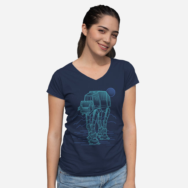 Neon Line-Art Armored Walker-Womens-V-Neck-Tee-Astrobot Invention