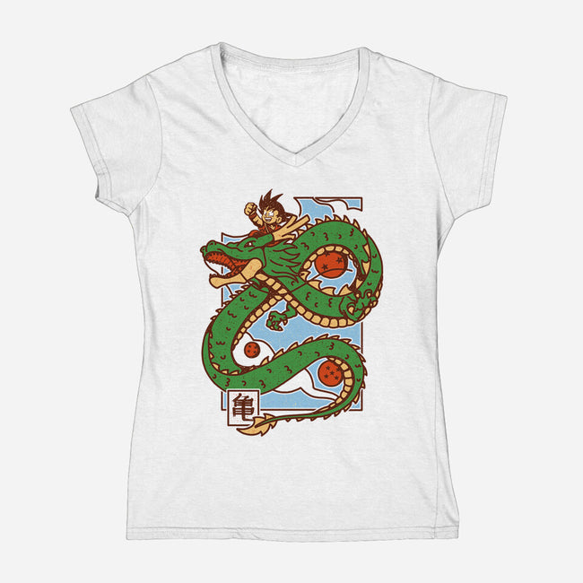 The Kid And The Dragon-Womens-V-Neck-Tee-sebasebi