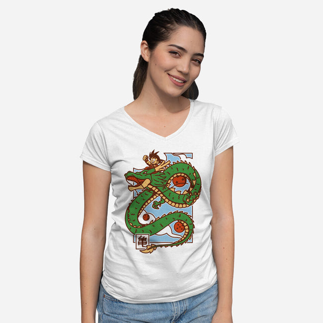 The Kid And The Dragon-Womens-V-Neck-Tee-sebasebi