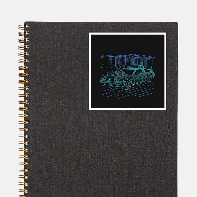 Neon Line-Art De Lorean-None-Glossy-Sticker-Astrobot Invention