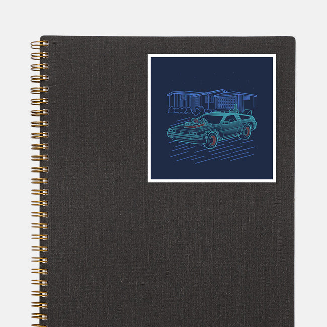 Neon Line-Art De Lorean-None-Glossy-Sticker-Astrobot Invention