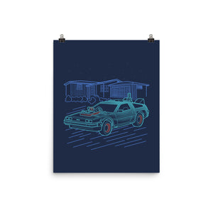 Neon Line-Art De Lorean