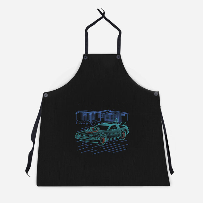 Neon Line-Art De Lorean-Unisex-Kitchen-Apron-Astrobot Invention