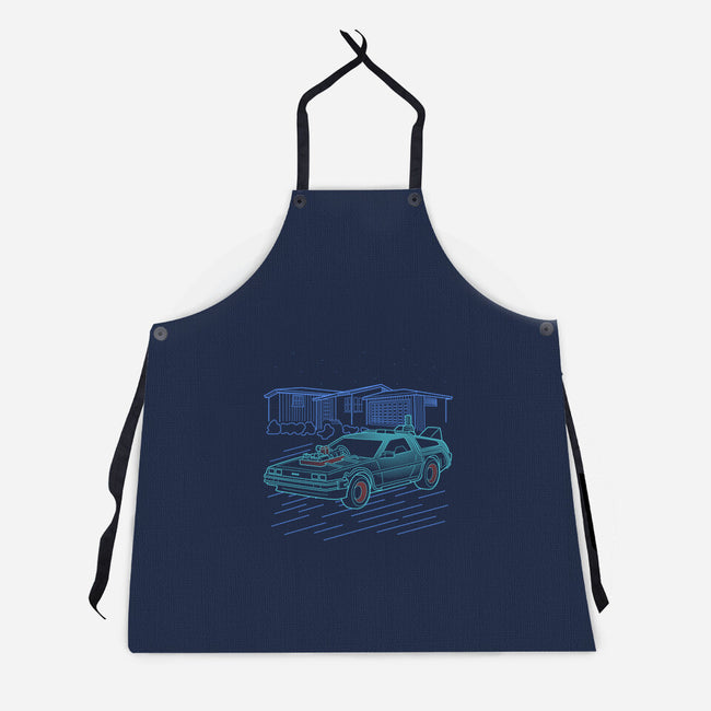 Neon Line-Art De Lorean-Unisex-Kitchen-Apron-Astrobot Invention