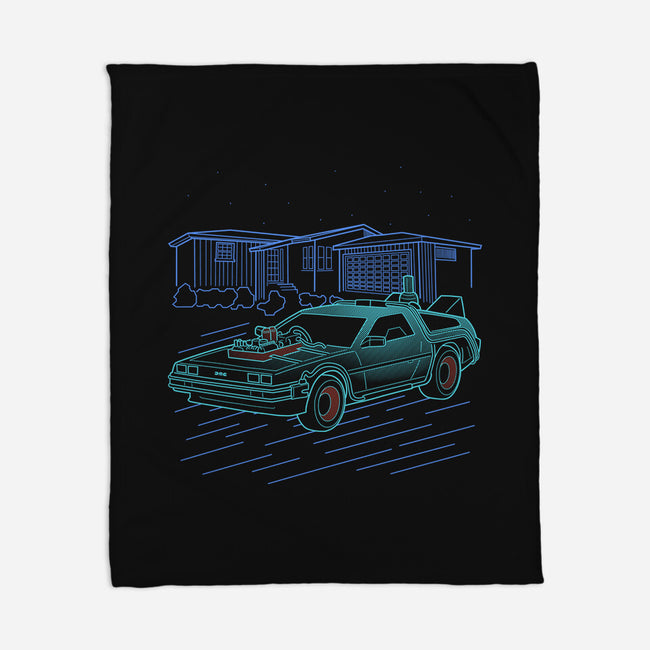 Neon Line-Art De Lorean-None-Fleece-Blanket-Astrobot Invention