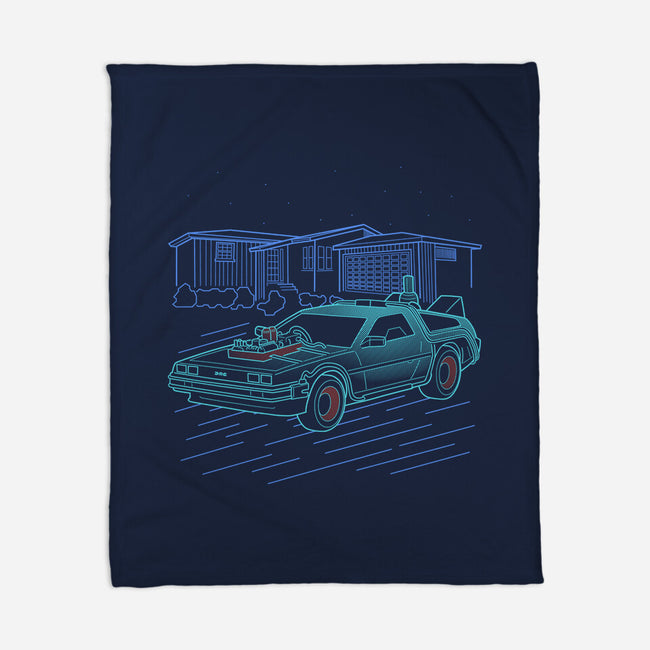 Neon Line-Art De Lorean-None-Fleece-Blanket-Astrobot Invention