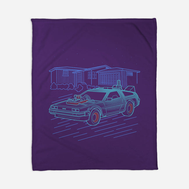 Neon Line-Art De Lorean-None-Fleece-Blanket-Astrobot Invention