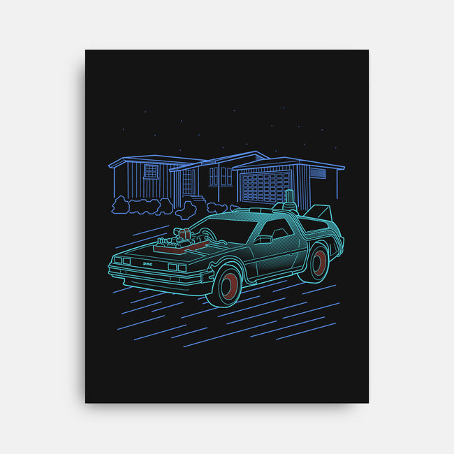 Neon Line-Art De Lorean-None-Stretched-Canvas-Astrobot Invention