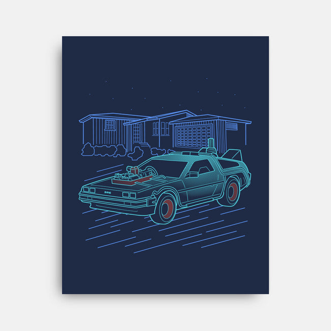 Neon Line-Art De Lorean-None-Stretched-Canvas-Astrobot Invention