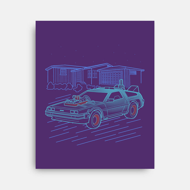 Neon Line-Art De Lorean-None-Stretched-Canvas-Astrobot Invention