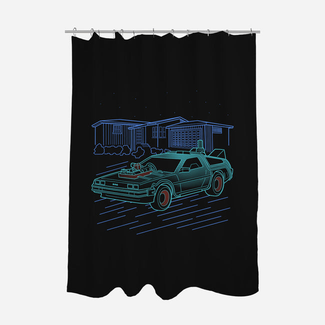 Neon Line-Art De Lorean-None-Polyester-Shower Curtain-Astrobot Invention