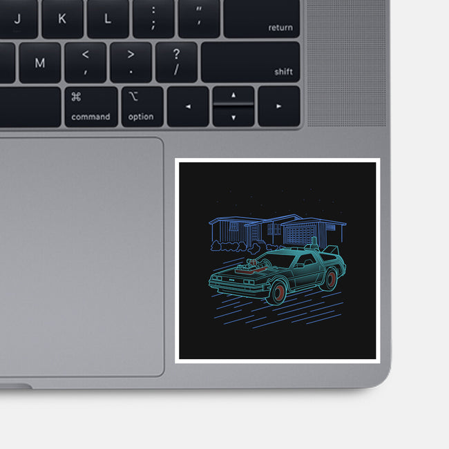 Neon Line-Art De Lorean-None-Glossy-Sticker-Astrobot Invention