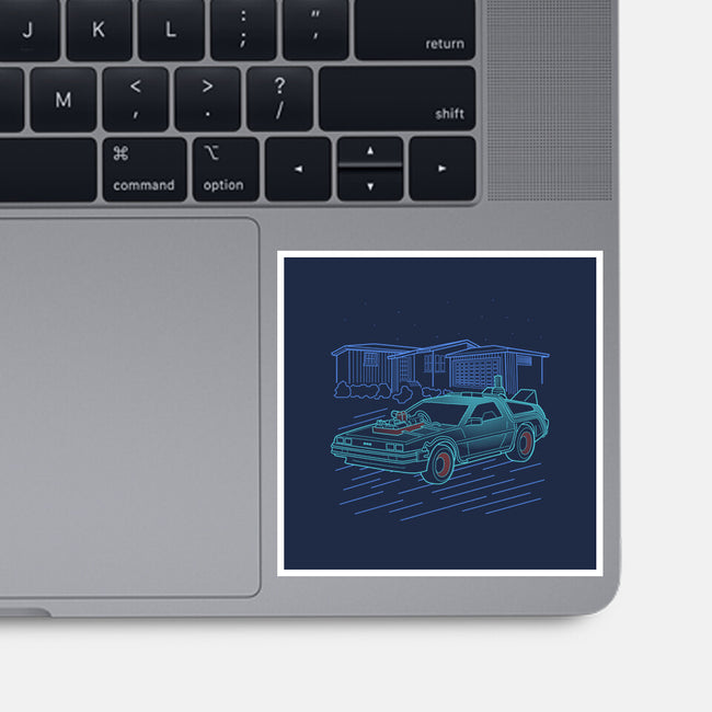 Neon Line-Art De Lorean-None-Glossy-Sticker-Astrobot Invention