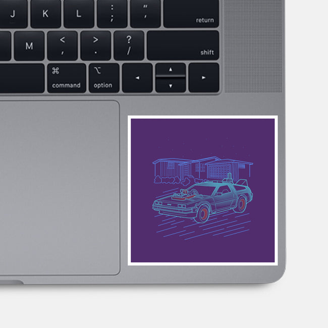 Neon Line-Art De Lorean-None-Glossy-Sticker-Astrobot Invention