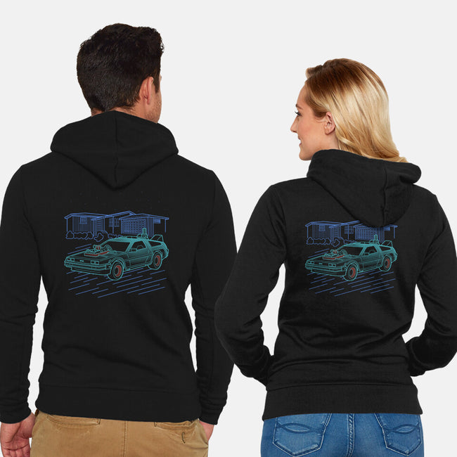 Neon Line-Art De Lorean-Unisex-Zip-Up-Sweatshirt-Astrobot Invention