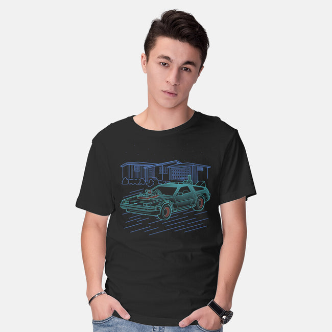 Neon Line-Art De Lorean-Mens-Basic-Tee-Astrobot Invention