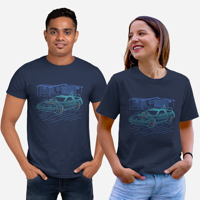 Neon Line-Art De Lorean-Unisex-Basic-Tee-Astrobot Invention