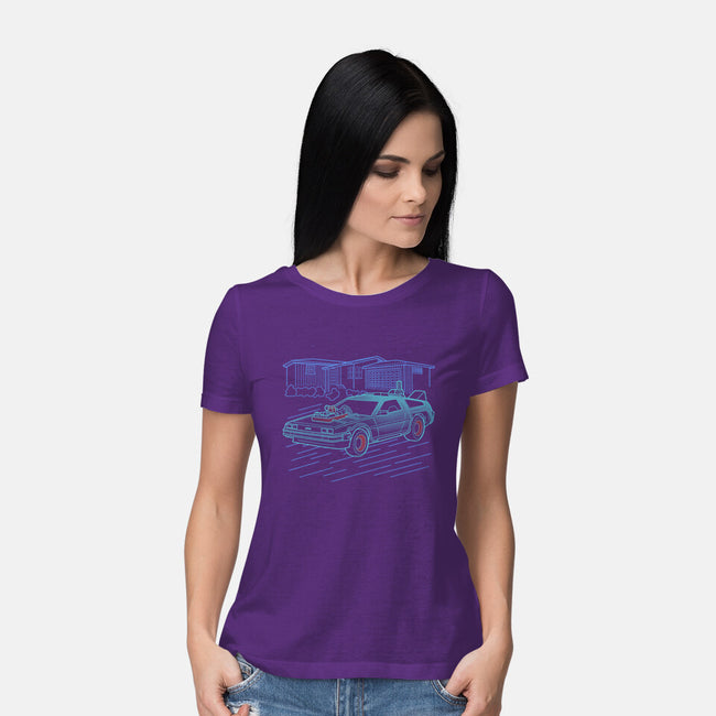 Neon Line-Art De Lorean-Womens-Basic-Tee-Astrobot Invention
