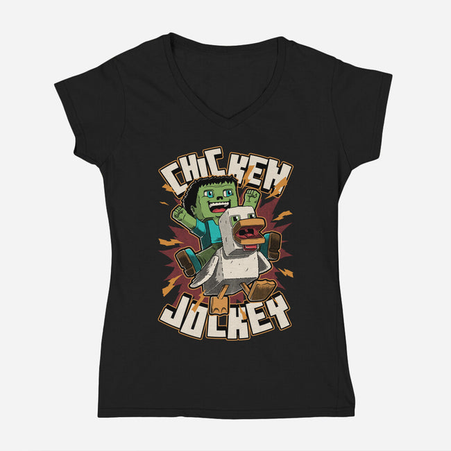 Chicken Kid Cube Game-Womens-V-Neck-Tee-Studio Mootant