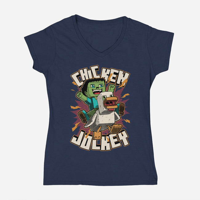 Chicken Kid Cube Game-Womens-V-Neck-Tee-Studio Mootant