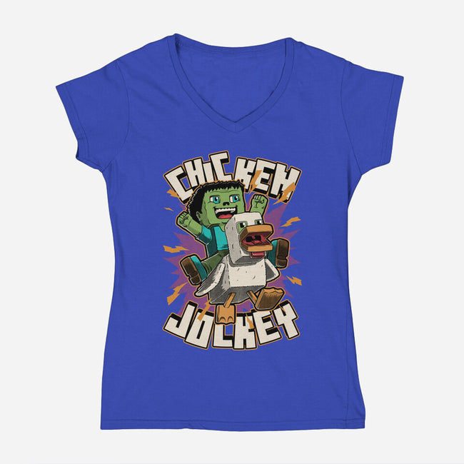Chicken Kid Cube Game-Womens-V-Neck-Tee-Studio Mootant