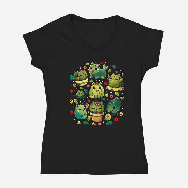 Cattus Fam-Womens-V-Neck-Tee-Vallina84