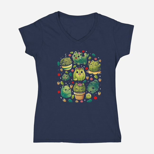 Cattus Fam-Womens-V-Neck-Tee-Vallina84