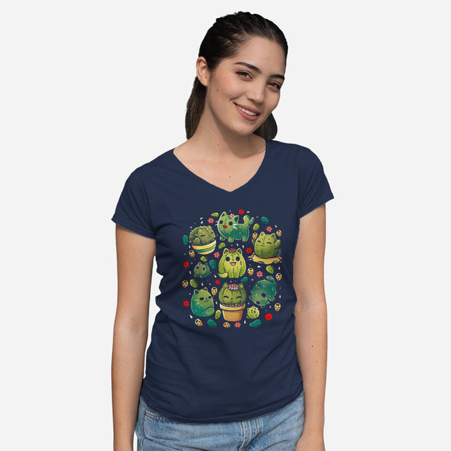Cattus Fam-Womens-V-Neck-Tee-Vallina84