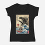 Orca In Japan Woodblock-Womens-V-Neck-Tee-DrMonekers