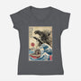 Orca In Japan Woodblock-Womens-V-Neck-Tee-DrMonekers