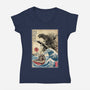 Orca In Japan Woodblock-Womens-V-Neck-Tee-DrMonekers