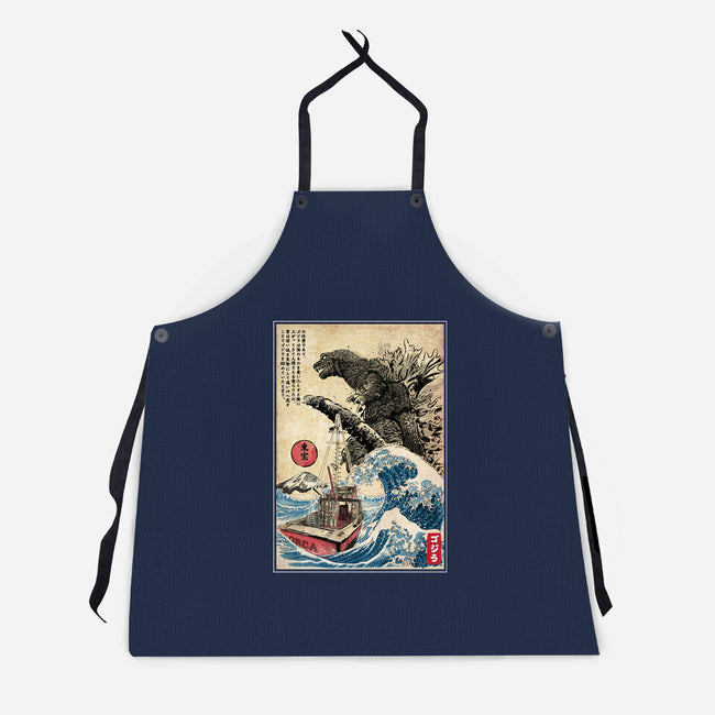 Orca In Japan Woodblock-Unisex-Kitchen-Apron-DrMonekers