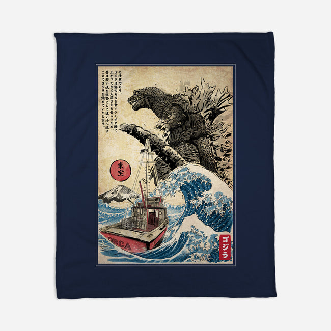 Orca In Japan Woodblock-None-Fleece-Blanket-DrMonekers