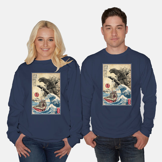 Orca In Japan Woodblock-Unisex-Crew Neck-Sweatshirt-DrMonekers