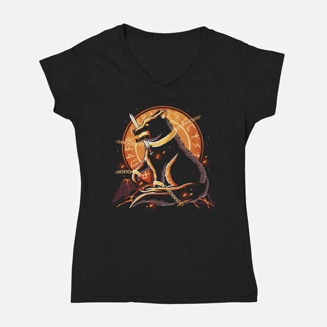 Fenrir Destruction-Womens-V-Neck-Tee-Vallina84
