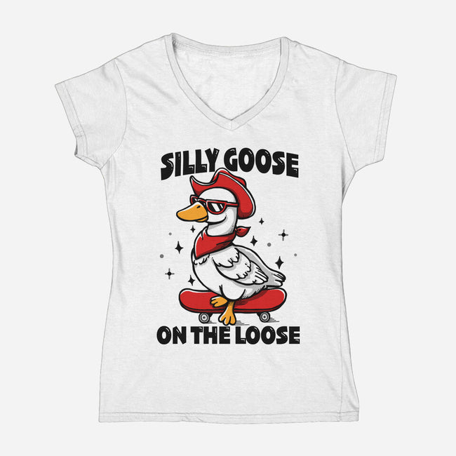 Silly Goose On The Loose-Womens-V-Neck-Tee-Vallina84
