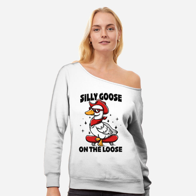 Silly Goose On The Loose-Womens-Off Shoulder-Sweatshirt-Vallina84
