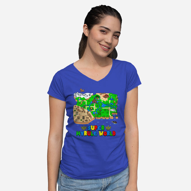 Super Hyrule World-Womens-V-Neck-Tee-NMdesign