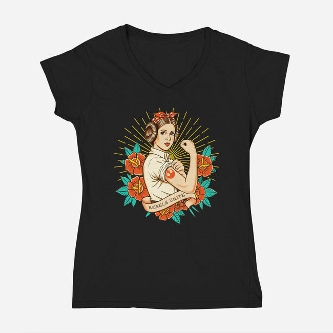 Rebels Unite Tattoo-Womens-V-Neck-Tee-P1yu5h