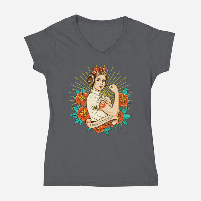 Rebels Unite Tattoo-Womens-V-Neck-Tee-P1yu5h