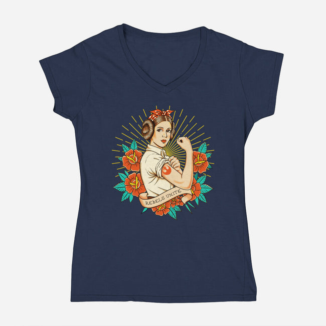 Rebels Unite Tattoo-Womens-V-Neck-Tee-P1yu5h