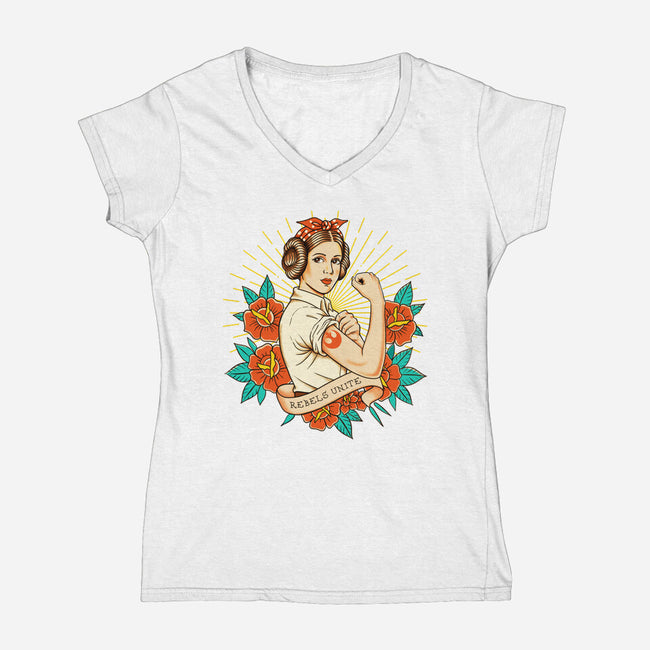 Rebels Unite Tattoo-Womens-V-Neck-Tee-P1yu5h