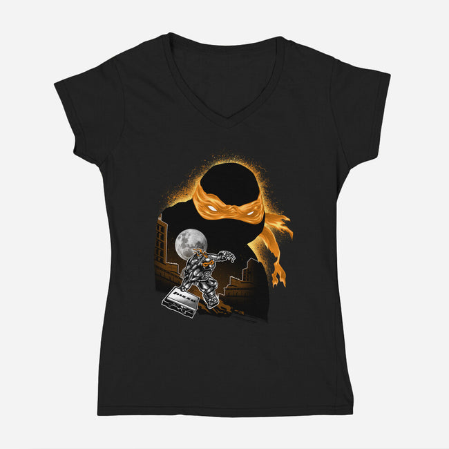 Nun-Chucks Wielder Ninja-Womens-V-Neck-Tee-hypertwenty