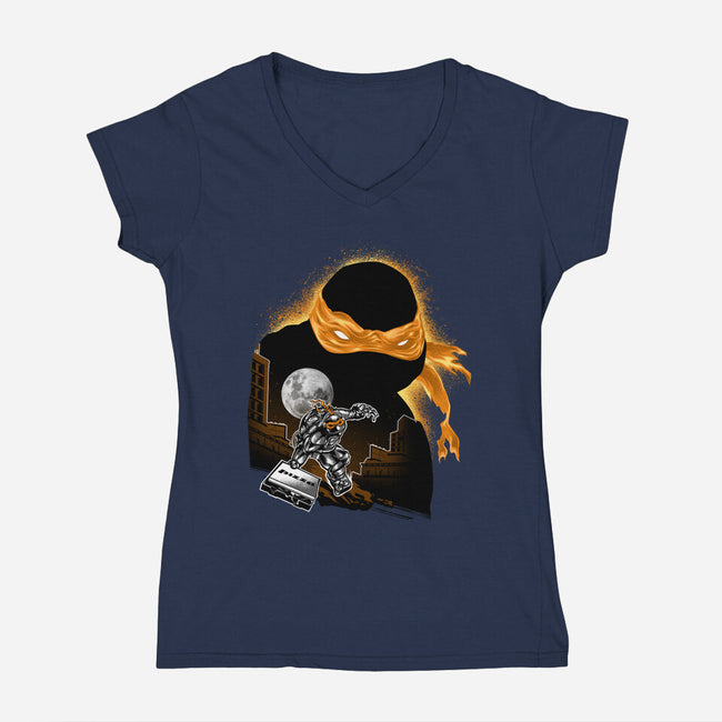 Nun-Chucks Wielder Ninja-Womens-V-Neck-Tee-hypertwenty