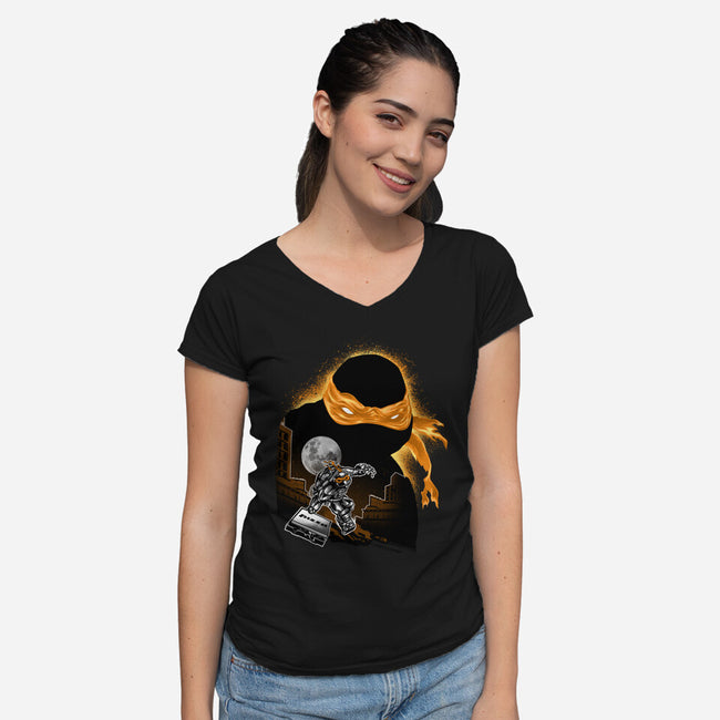 Nun-Chucks Wielder Ninja-Womens-V-Neck-Tee-hypertwenty