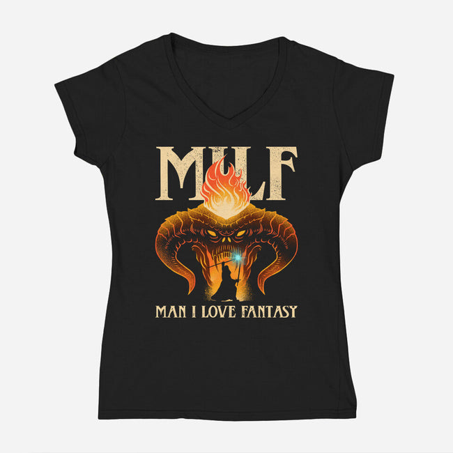 MILF Man I Love Fantasy-Womens-V-Neck-Tee-sachpica