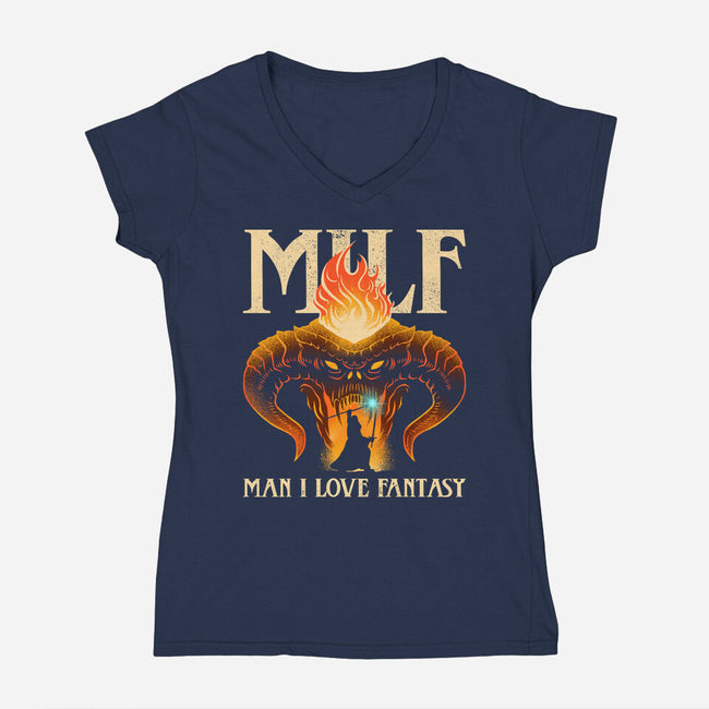 MILF Man I Love Fantasy-Womens-V-Neck-Tee-sachpica