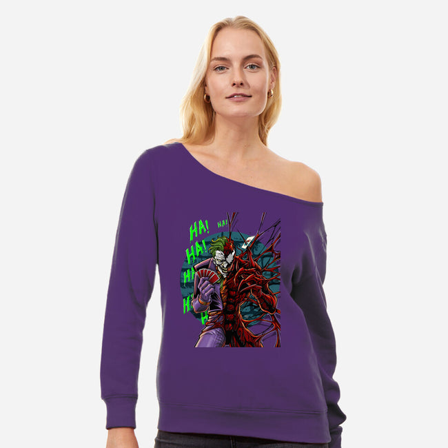 The Carnage That Laughs-Womens-Off Shoulder-Sweatshirt-Ozzy Fernandez