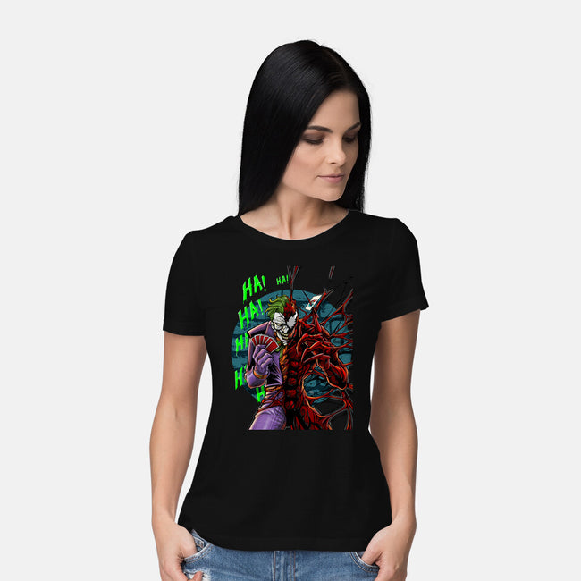 The Carnage That Laughs-Womens-Basic-Tee-Ozzy Fernandez